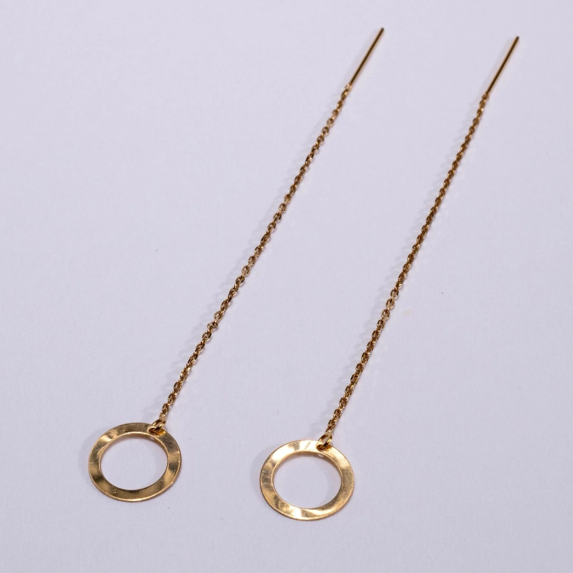 Geometric Circle Threader Earrings - Choose Your Metal - 14 Karat Gold or Sterling Silver
