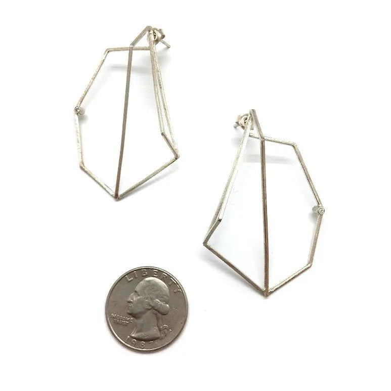 Geometric Earrings with CZs - Silver