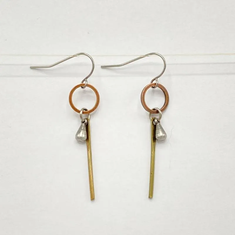 Geometric Earrings with Silver, Brass, and Copper