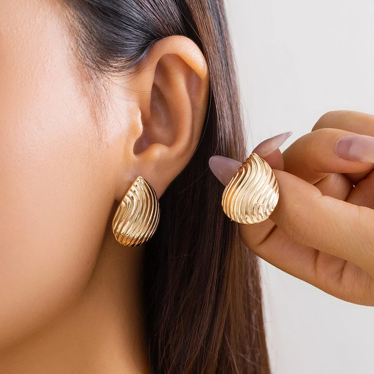 Geometric Gold Silver Plated Pattren Waterdrop Earrings