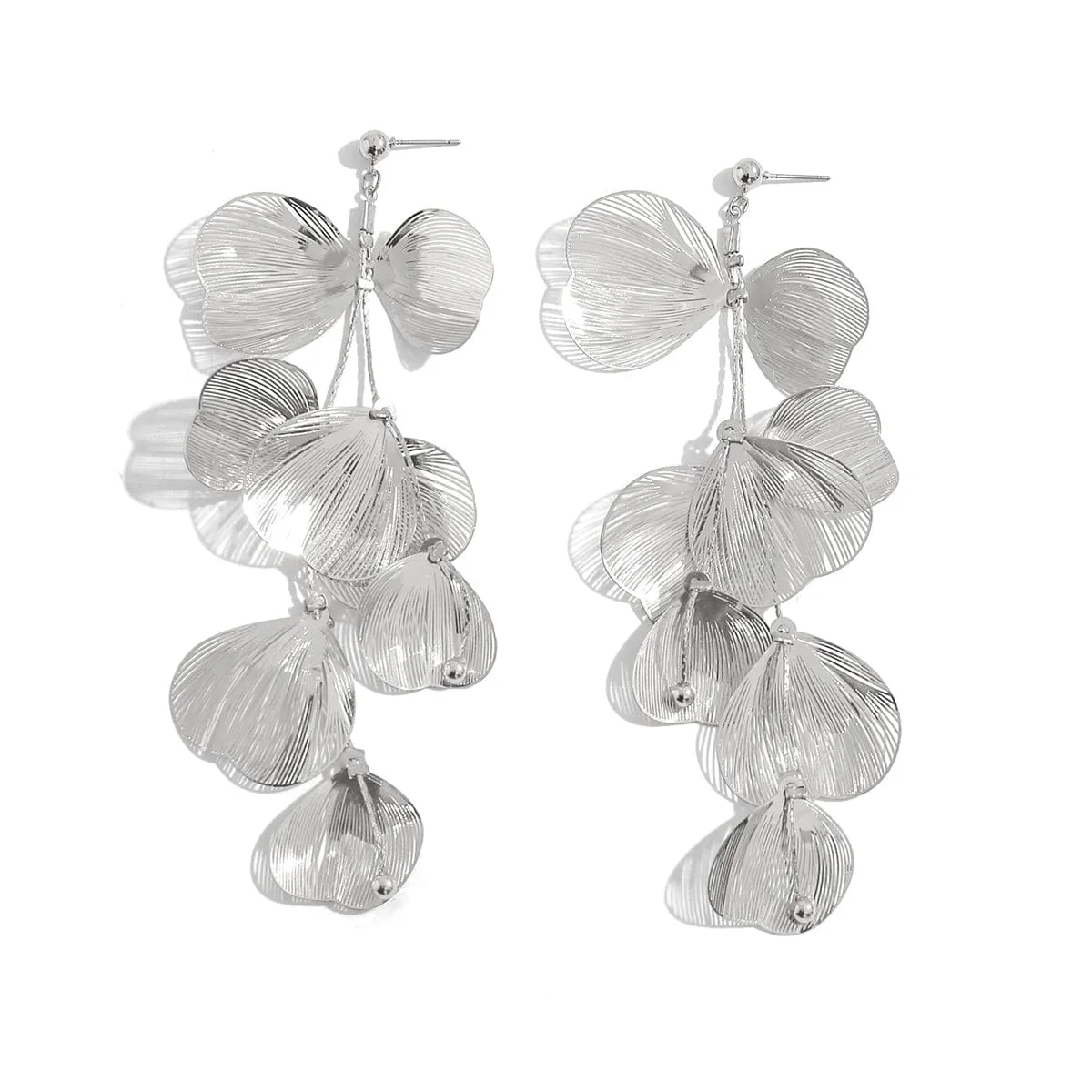 Geometric Gold Silver Tone Dangling Leaf Earrings