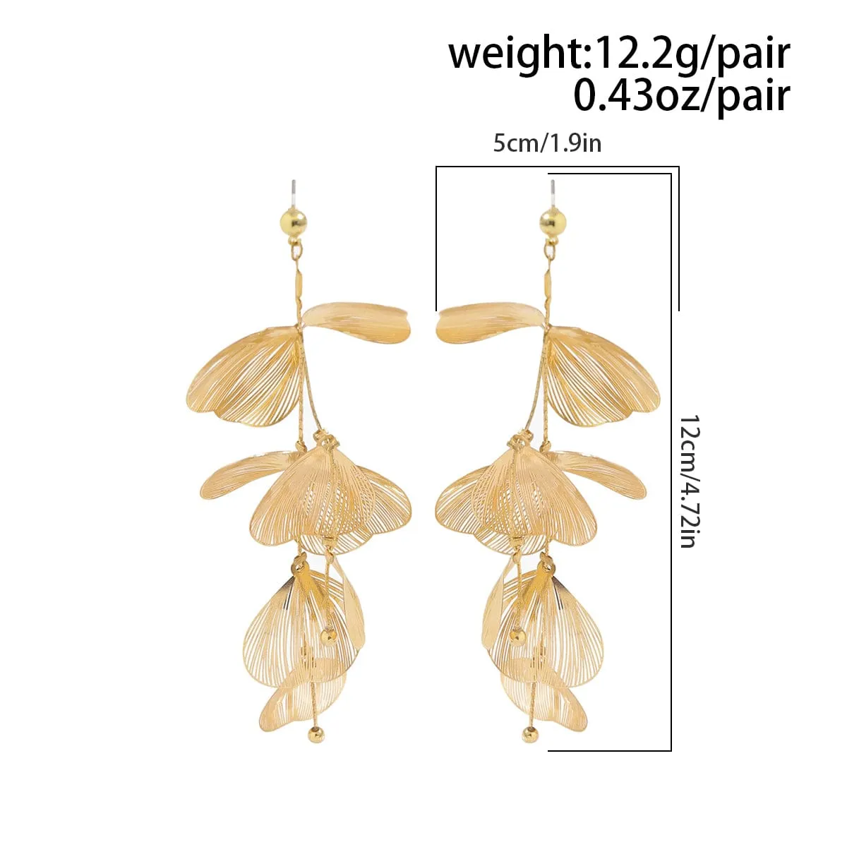 Geometric Gold Silver Tone Dangling Leaf Earrings