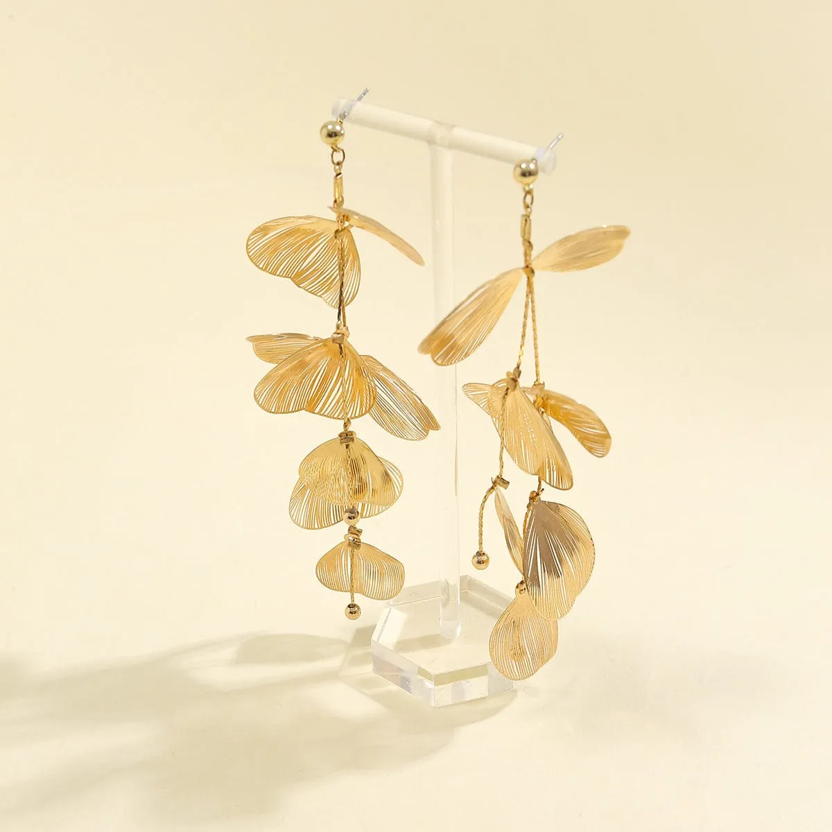 Geometric Gold Silver Tone Dangling Leaf Earrings