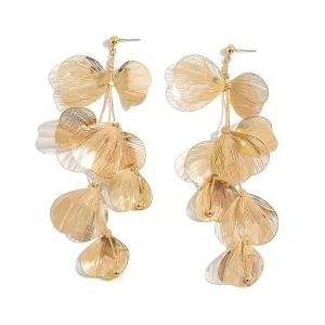 Geometric Gold Silver Tone Dangling Leaf Earrings
