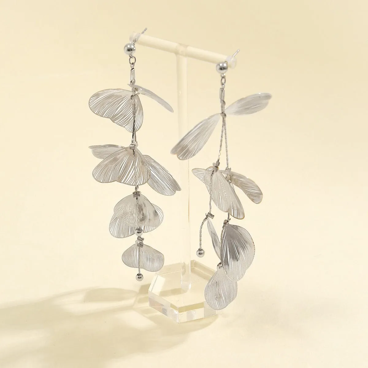 Geometric Gold Silver Tone Dangling Leaf Earrings