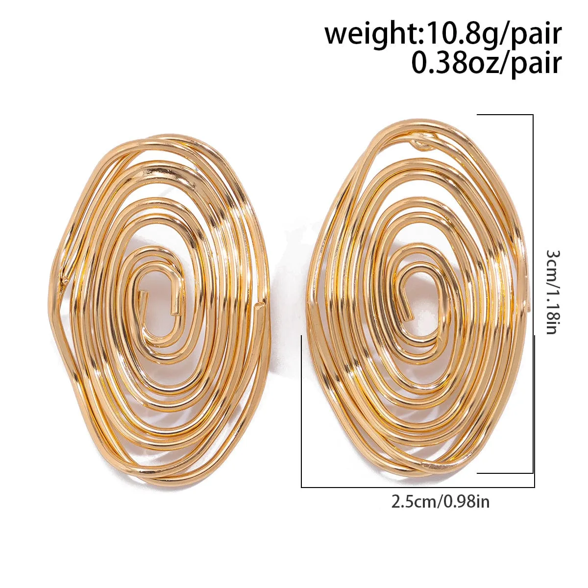 Geometric Irregular Spiral Oval Stud Earrings