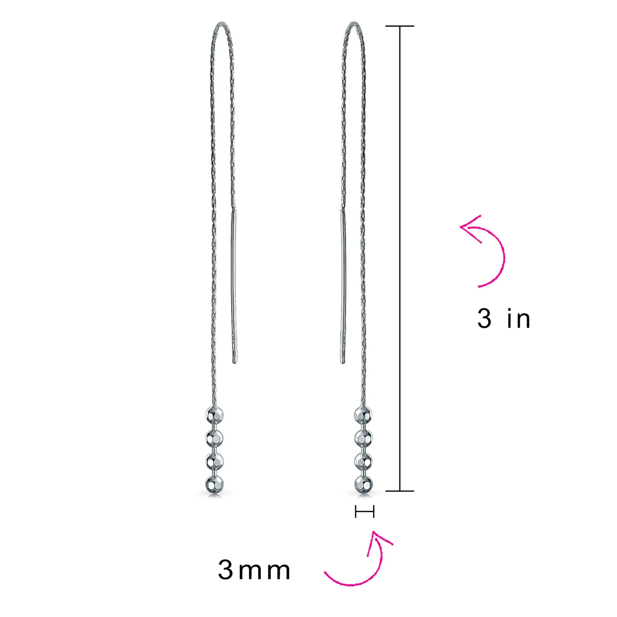 Geometric Minimalist Dangle Earrings Long Chain with Four Bead Balls Silver