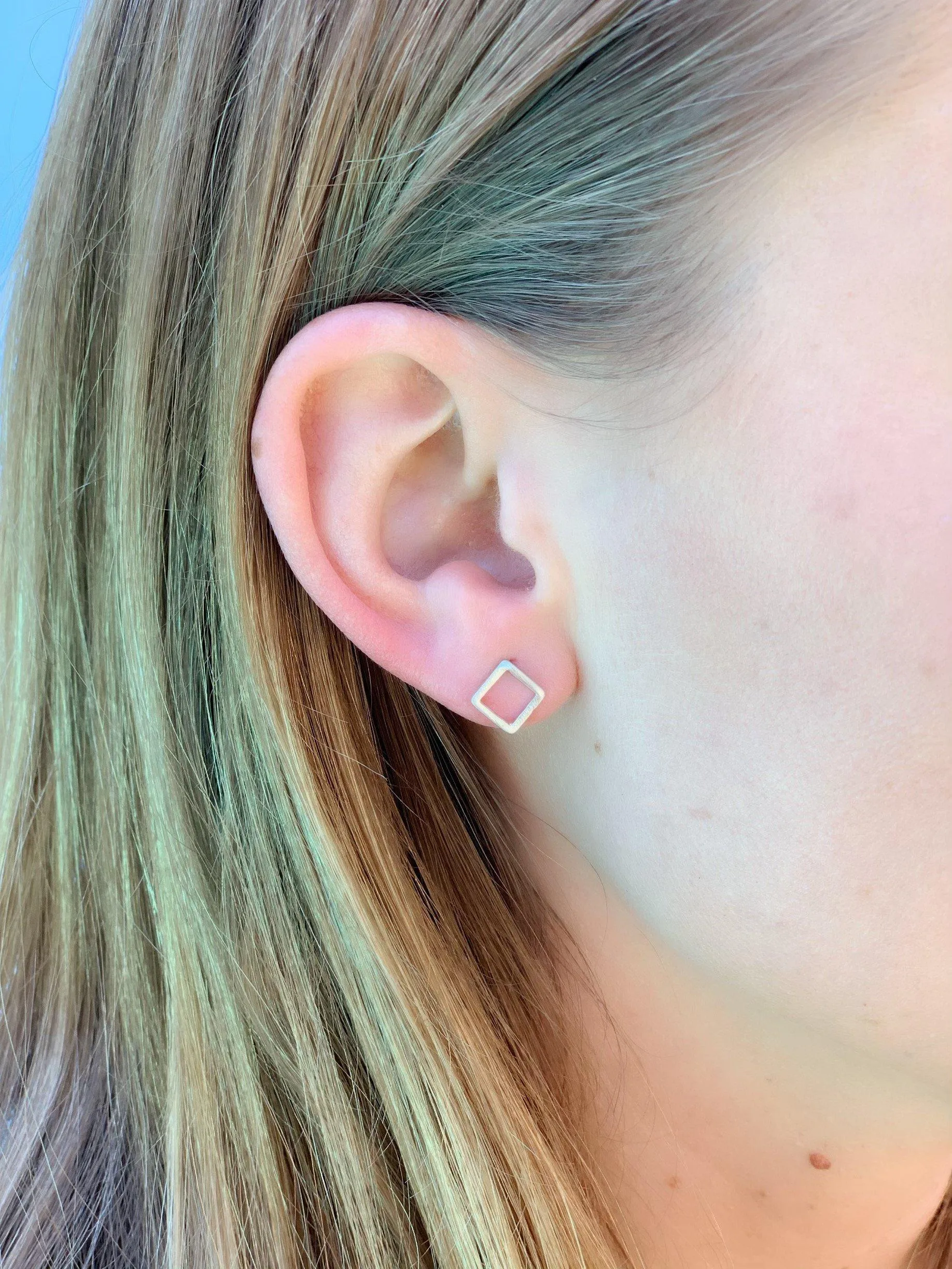 Geometric Square Studs in Silver