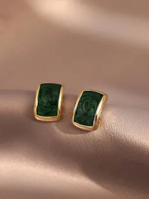 Geometric Stud Earrings - Green