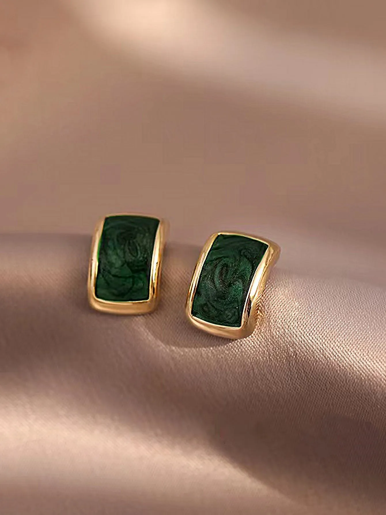 Geometric Stud Earrings - Green