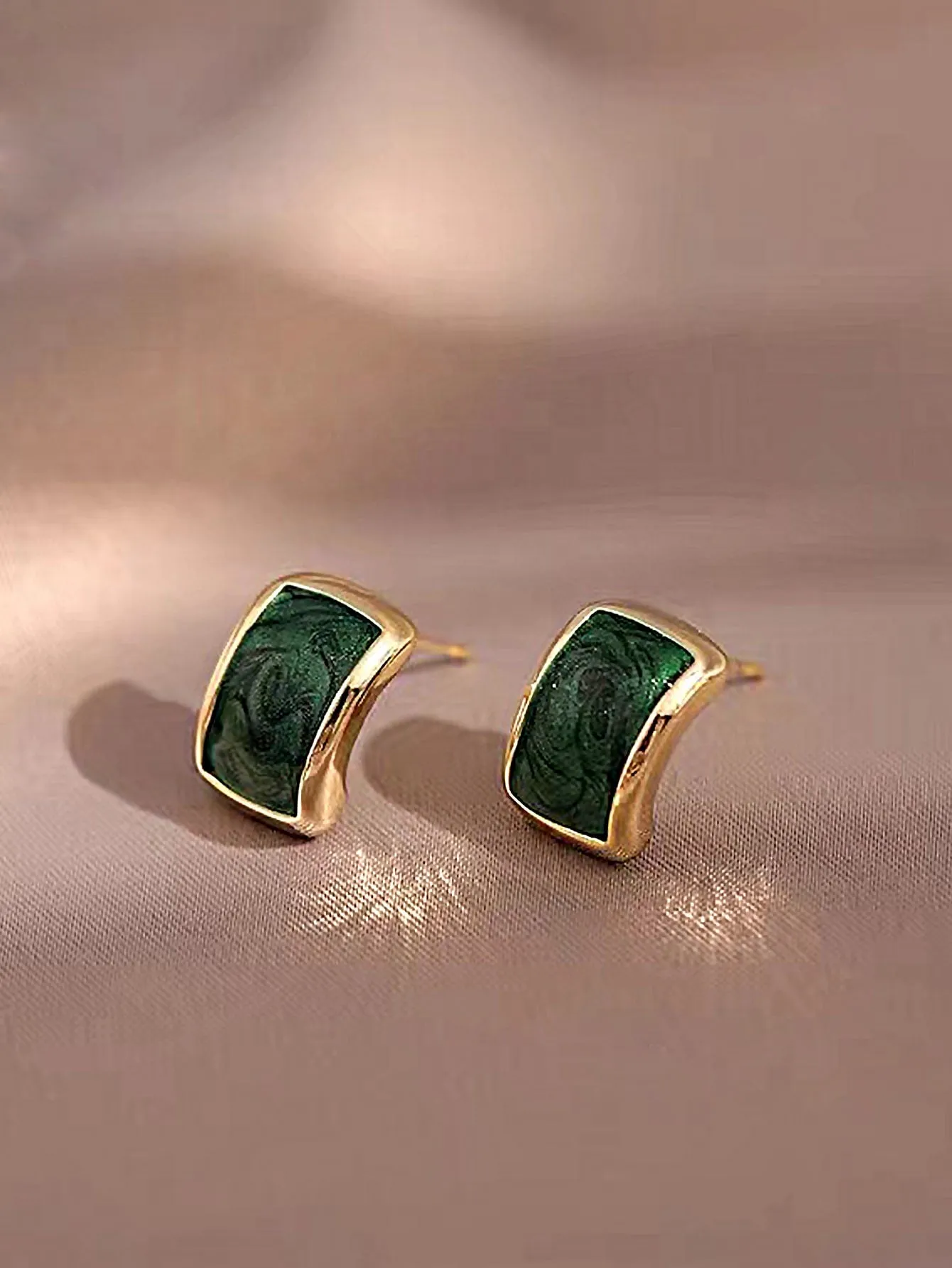 Geometric Stud Earrings - Green