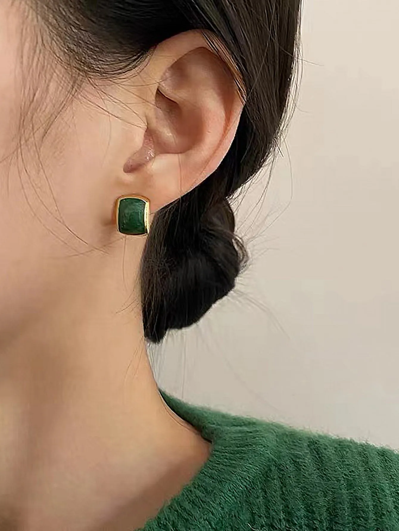 Geometric Stud Earrings - Green