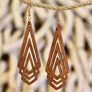 Geometric Wooden Drop Earrings – Bold & Lightweight