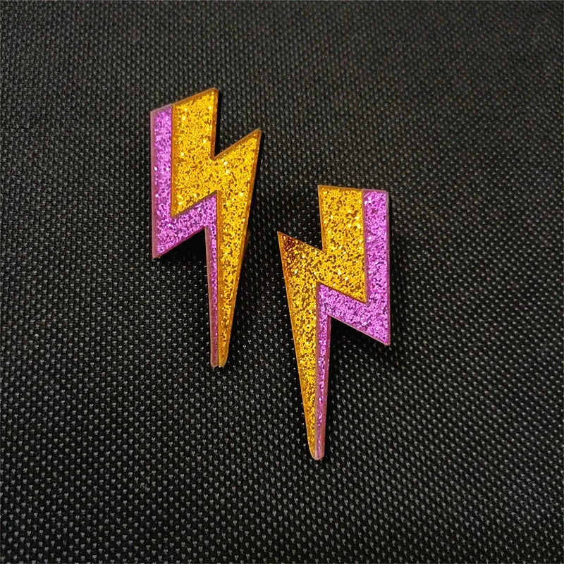 Glitter Lightning Acrylic Stud Earrings For Women Multicolor Jewelry Mirror Trendy Fashion Summer Classic Accessories