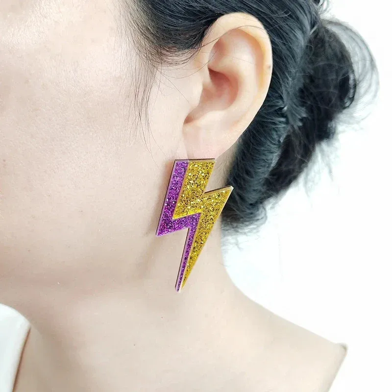 Glitter Lightning Acrylic Stud Earrings For Women Multicolor Jewelry Mirror Trendy Fashion Summer Classic Accessories