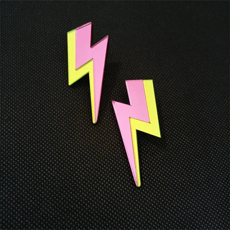 Glitter Lightning Acrylic Stud Earrings For Women Multicolor Jewelry Mirror Trendy Fashion Summer Classic Accessories