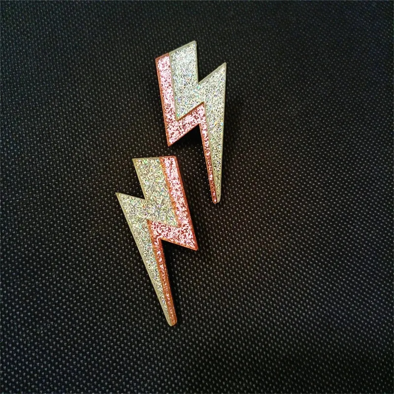 Glitter Lightning Acrylic Stud Earrings For Women Multicolor Jewelry Mirror Trendy Fashion Summer Classic Accessories