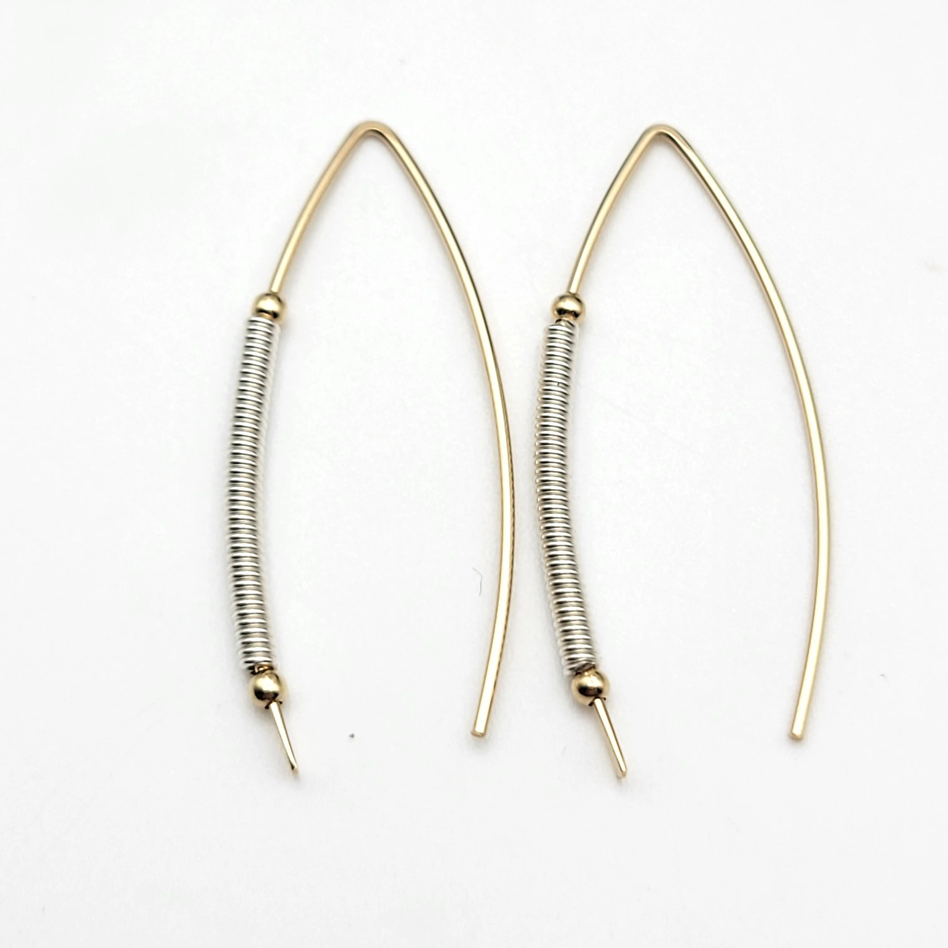 Gold and Silver Coil Wishbone Threader Earrings