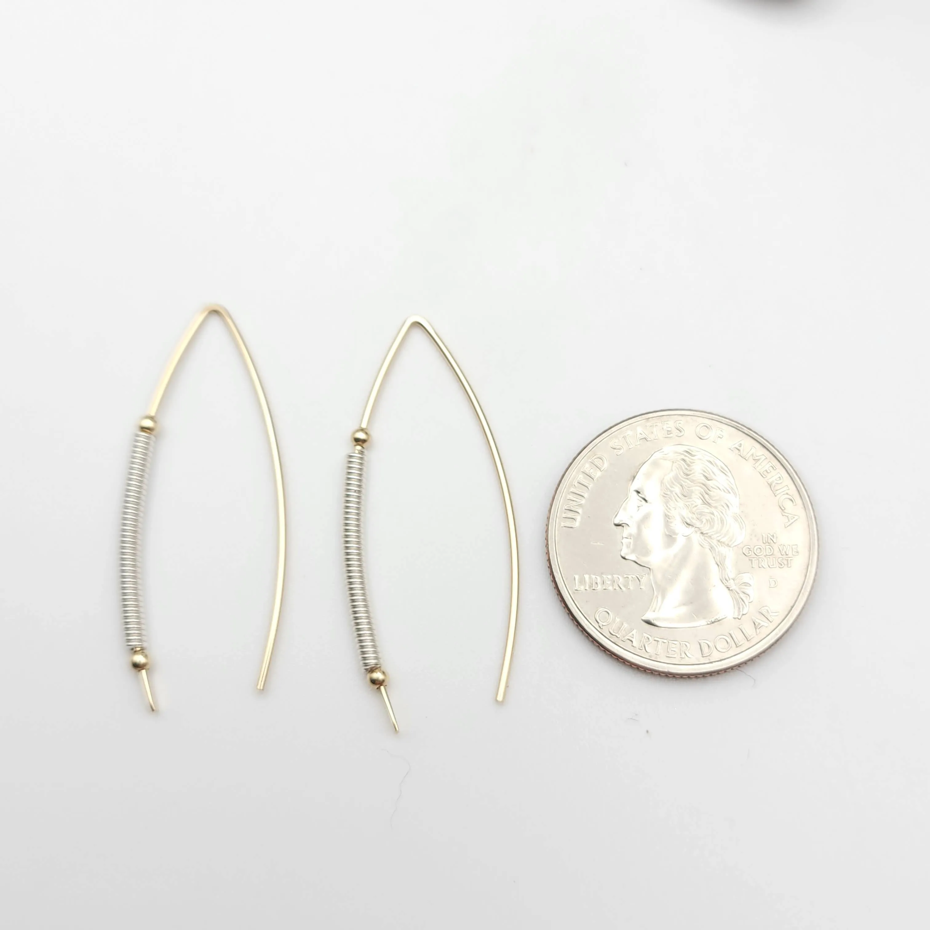 Gold and Silver Coil Wishbone Threader Earrings