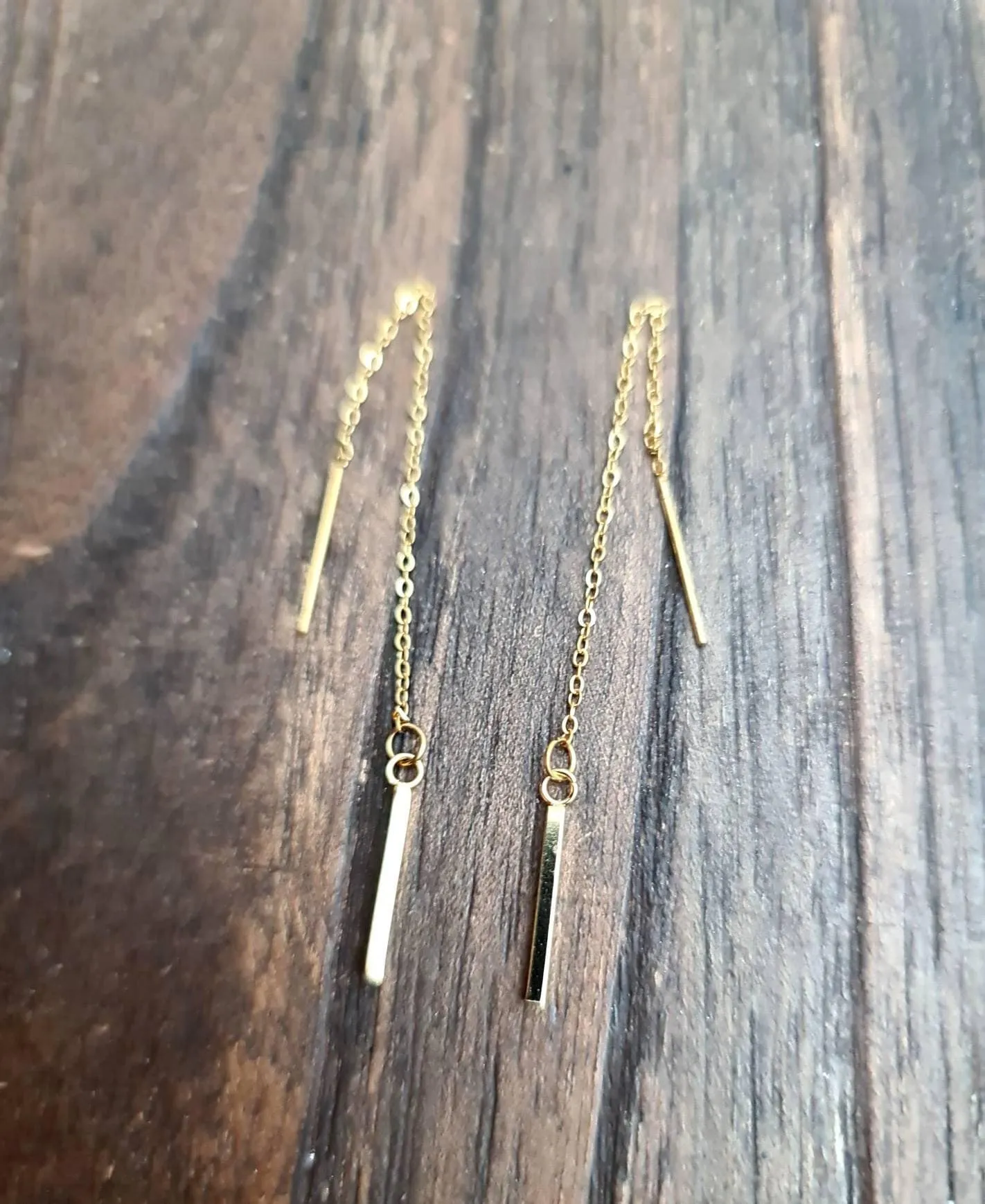 Gold Bar Threader Earrings, Stainless Steel Long Bar Dangles. Choose Silver or Gold