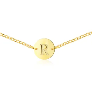Gold Coin Initial Necklace [ Letter R ] - .925 Sterling Silver [18K Gold Plated] - [14 Inch]