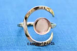 Gold Filled Hammered Crescent Moon Open Adjustable 3mm Bezel Cup Ring blank