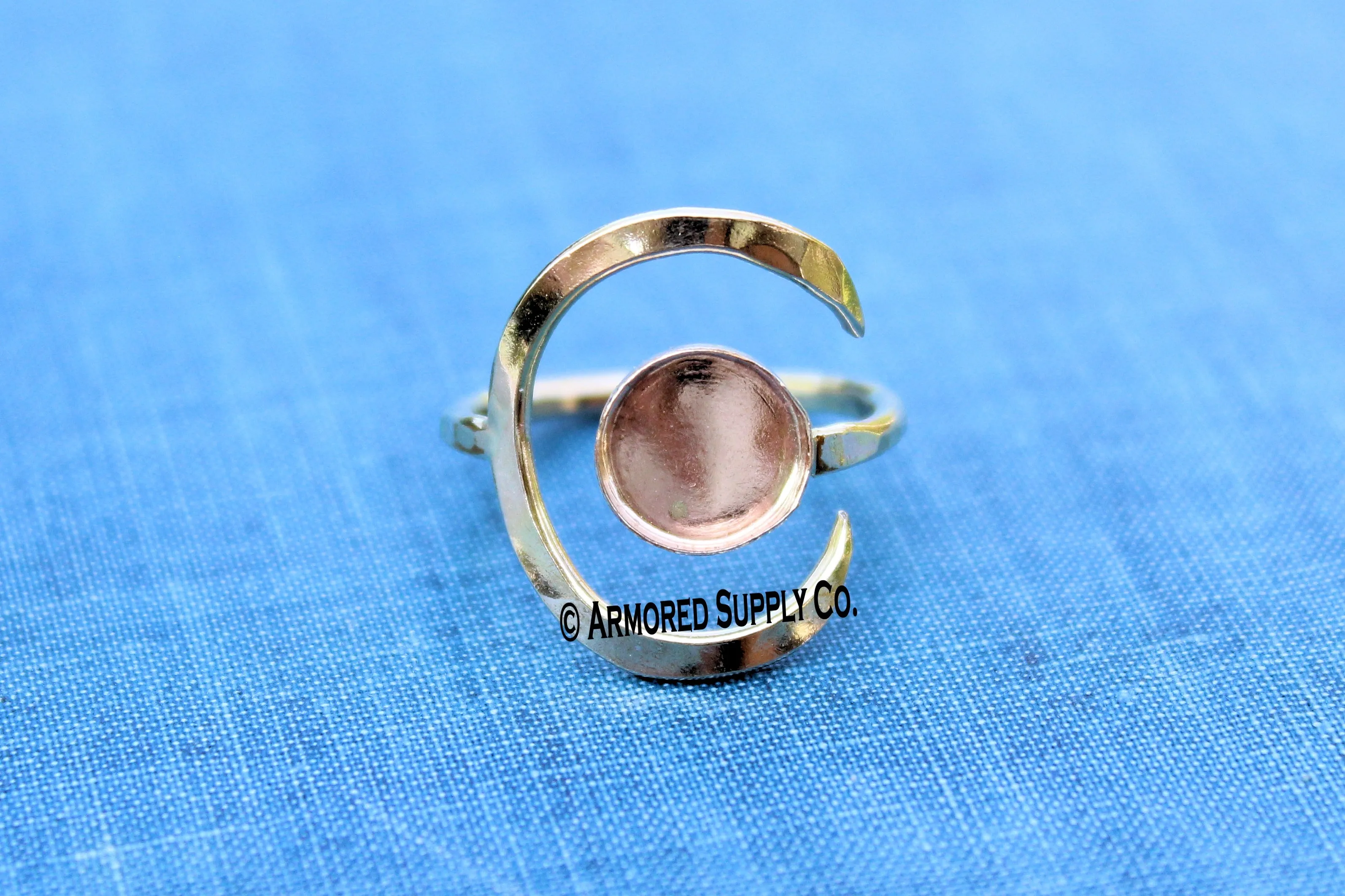 Gold Filled Hammered Crescent Moon Open Adjustable 3mm Bezel Cup Ring blank