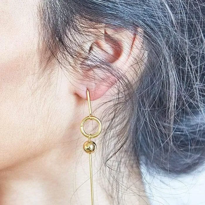 Gold Geometric Circle Drop Earrings