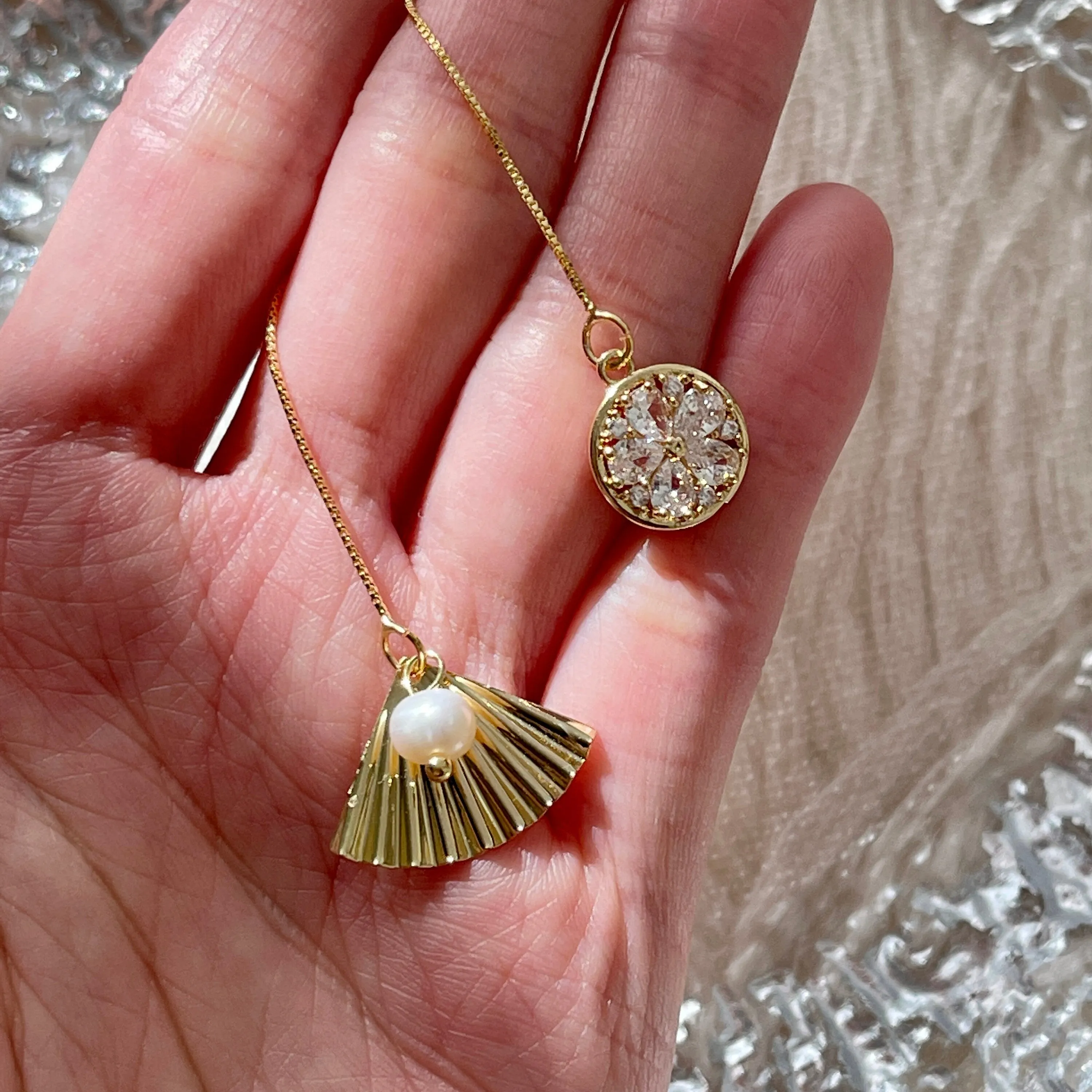 Gold Ginkgo Leaf Threader Earrings