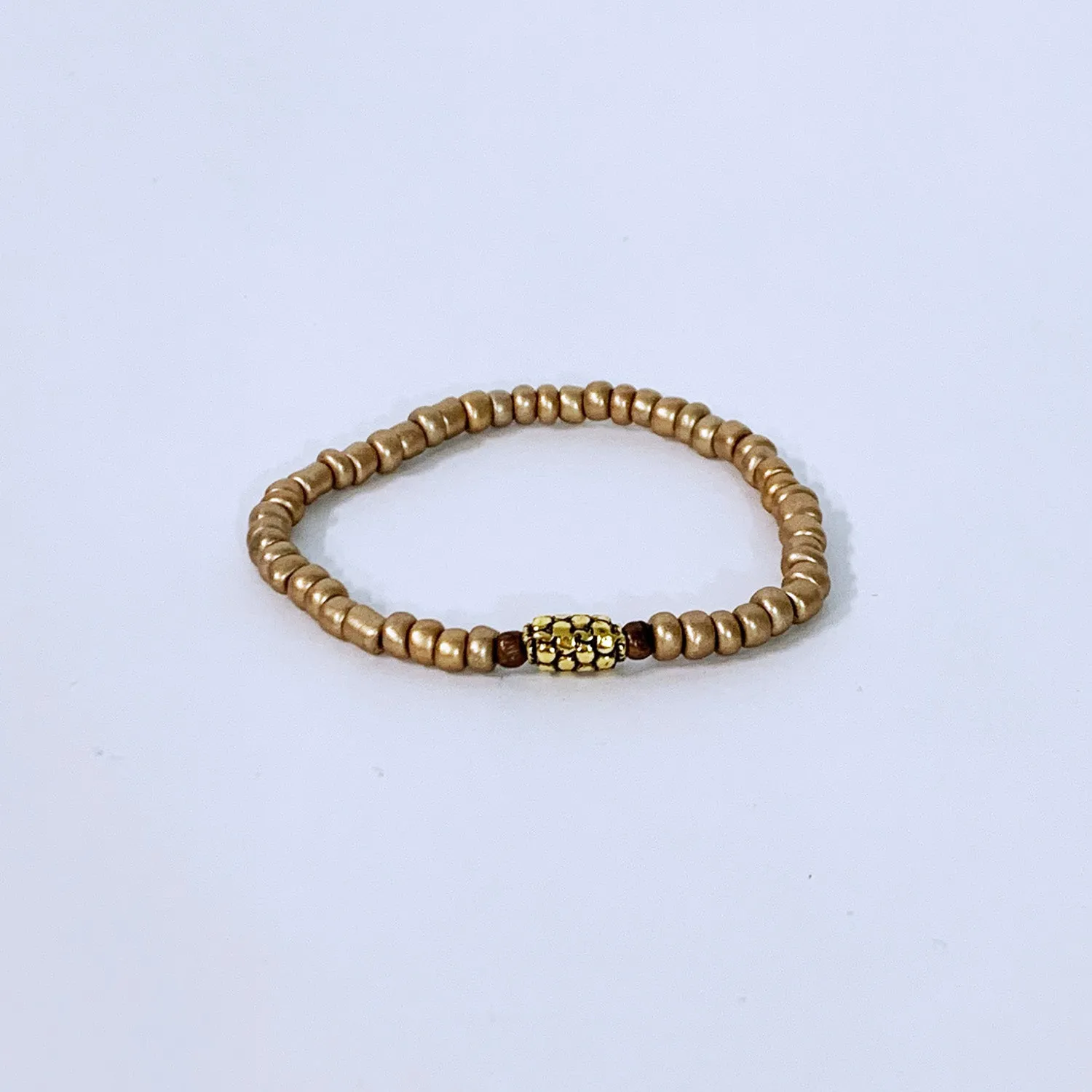 Gold Glass Beads With Center Piece Bracelet | ALPHONSINA