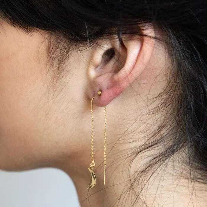 Gold Moon Threader Drop Earrings