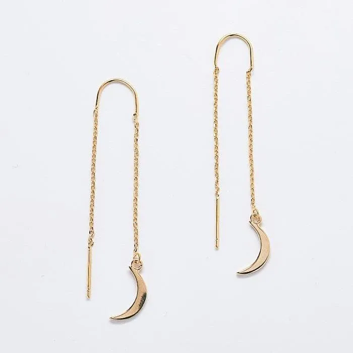 Gold Moon Threader Drop Earrings