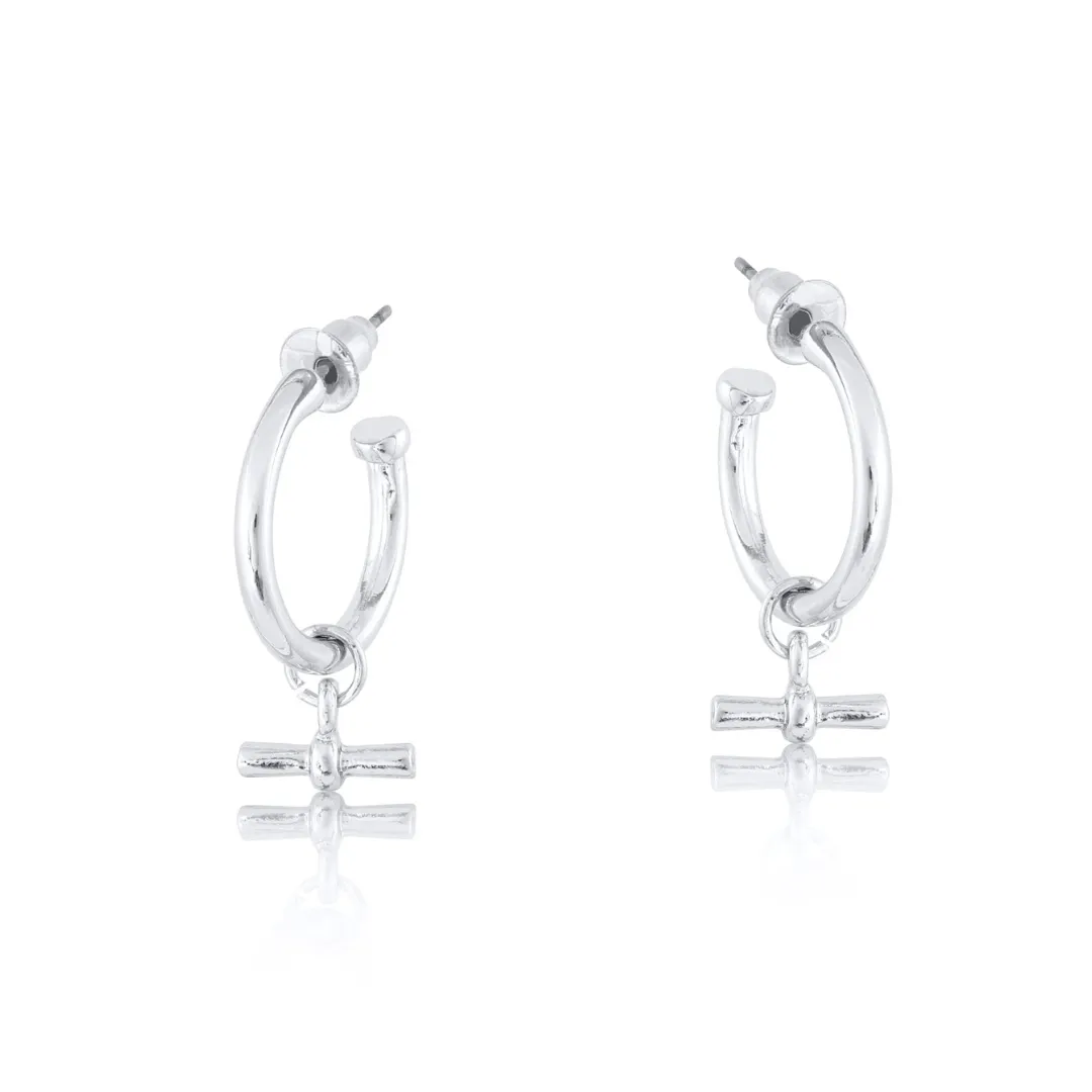 Gold Octavia T Bar Tiny Hoop Earrings