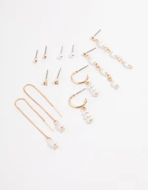 Gold Pearl Threader Multi-Pack Earrings