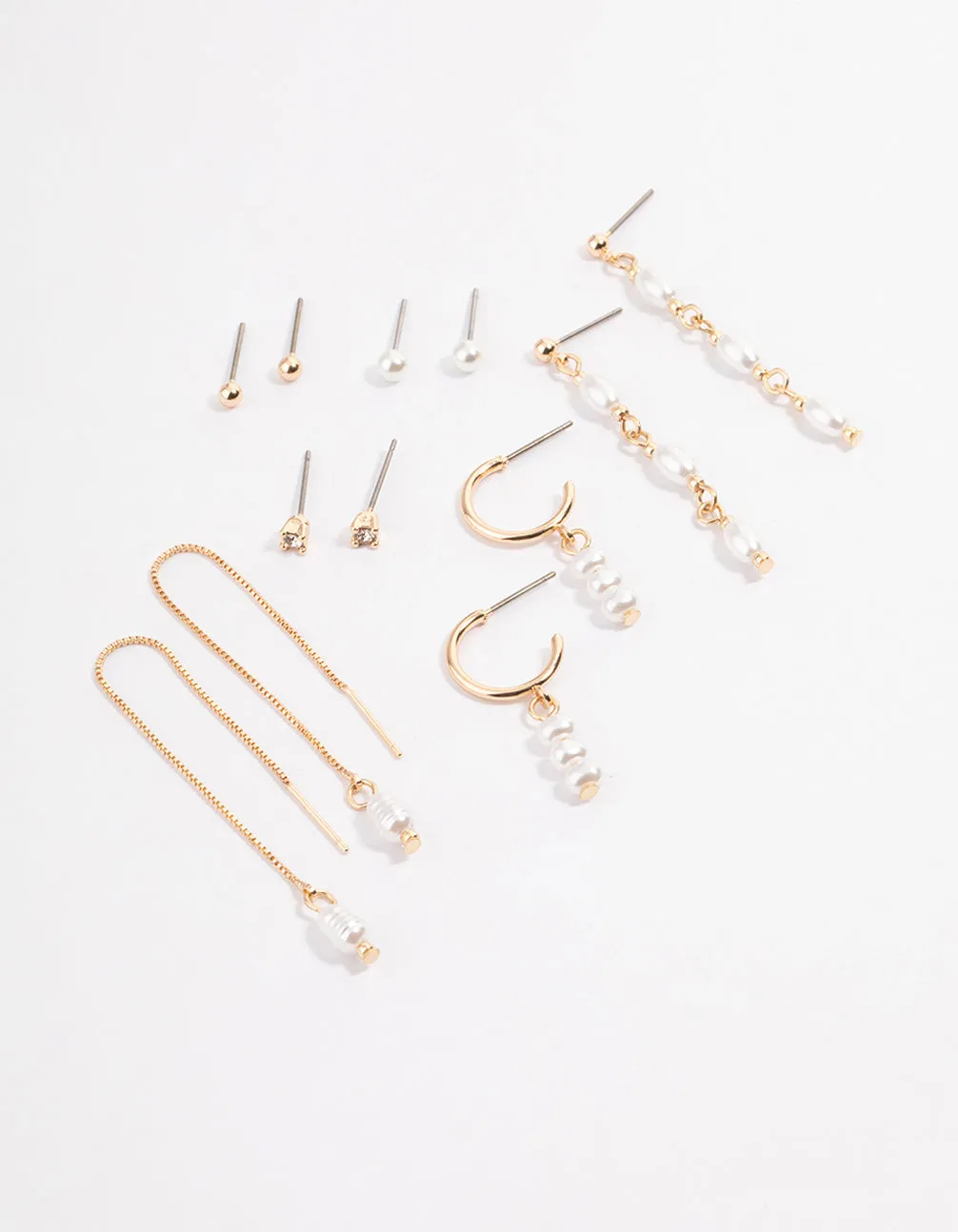Gold Pearl Threader Multi-Pack Earrings