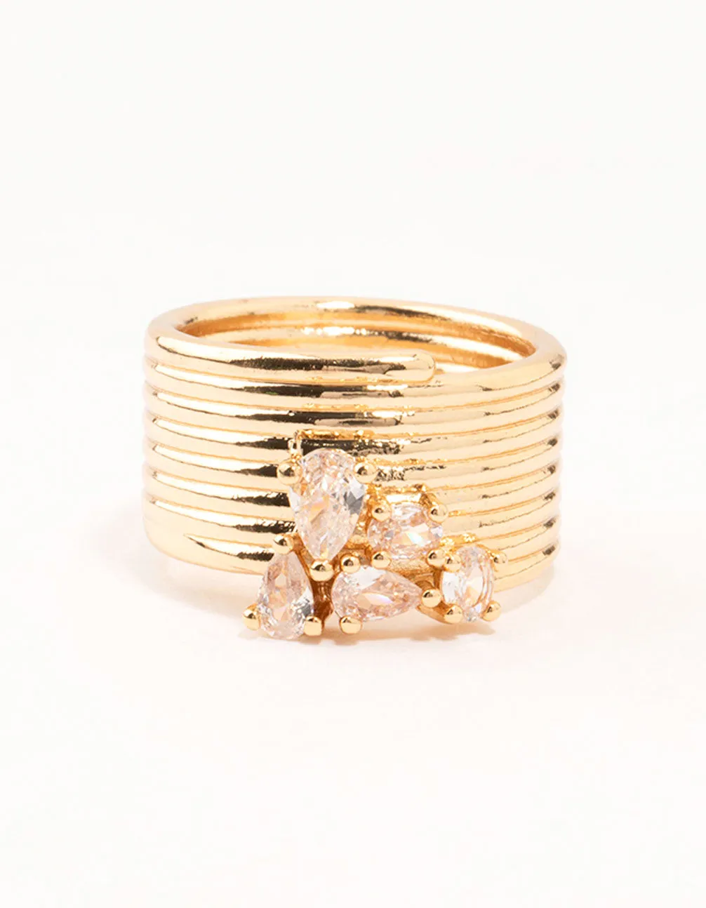 Gold Plated Crystal Mixed Cluster Spiral Ring