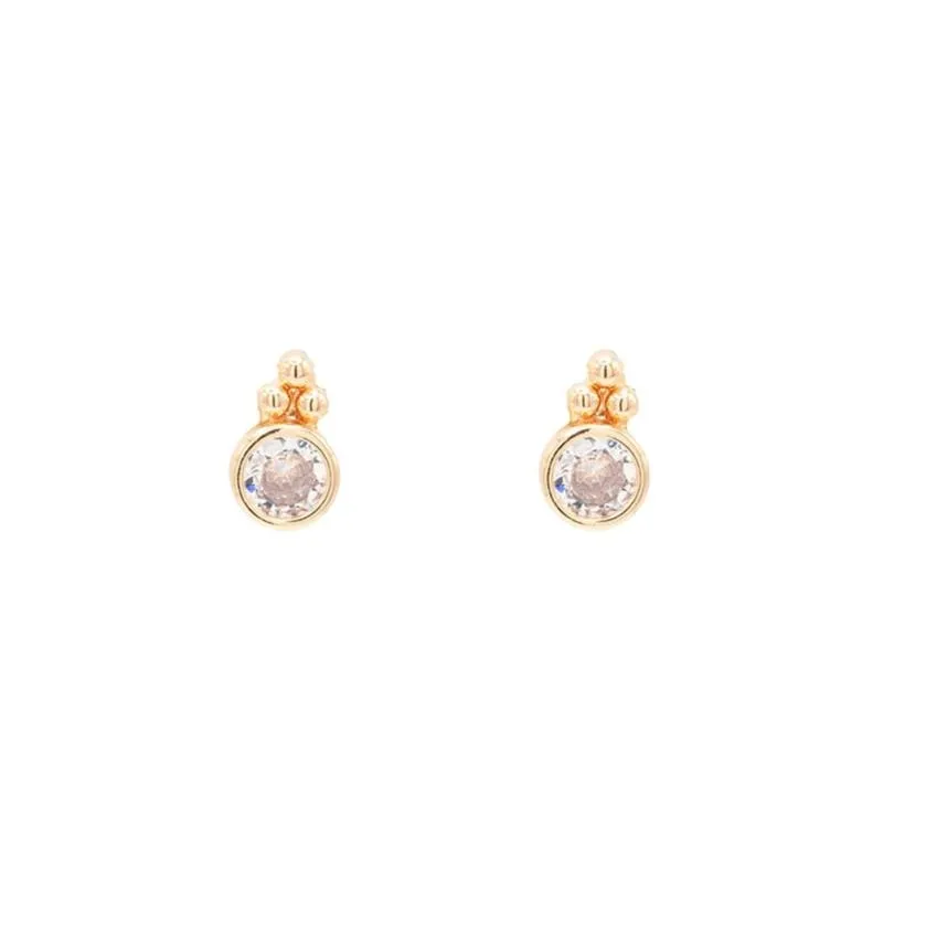 Gold Trinity Pave Gemstone Stud Post Earring Faith Religion