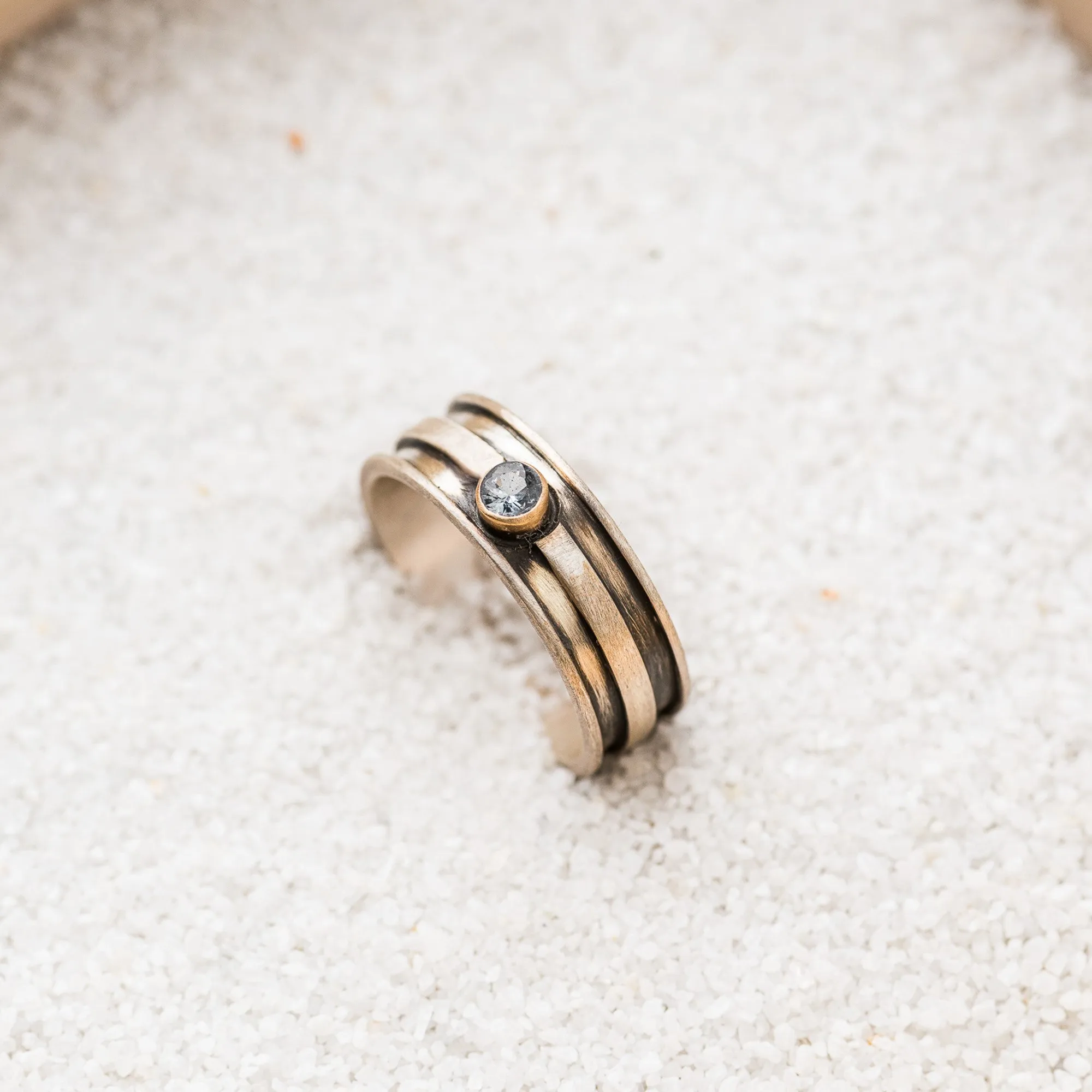 Gray Spinel Ring on Double Channel Band