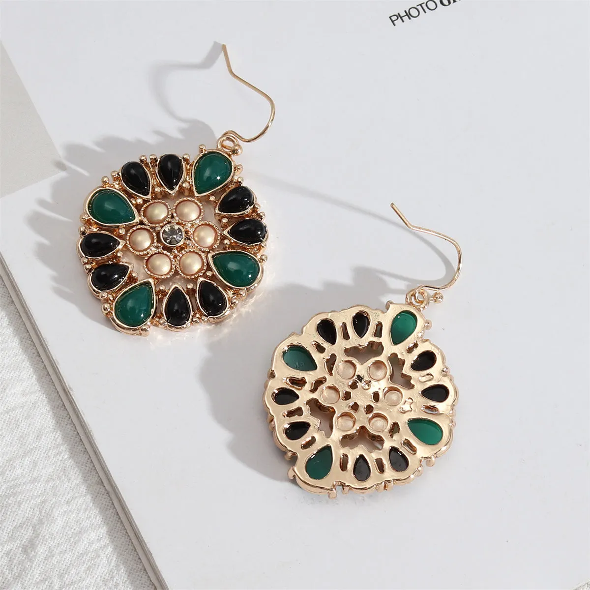 Green Cubic Zirconia & Resin Pearl 18K Gold-Plated Flower Drop Earrings