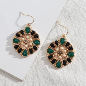 Green Cubic Zirconia & Resin Pearl 18K Gold-Plated Flower Drop Earrings