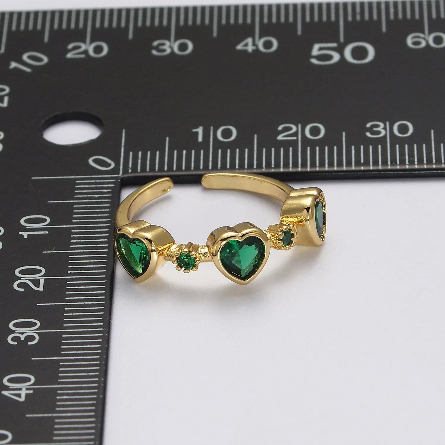 Green Emerald Cz Heart Ring Open Adjustable Ring  O-2039