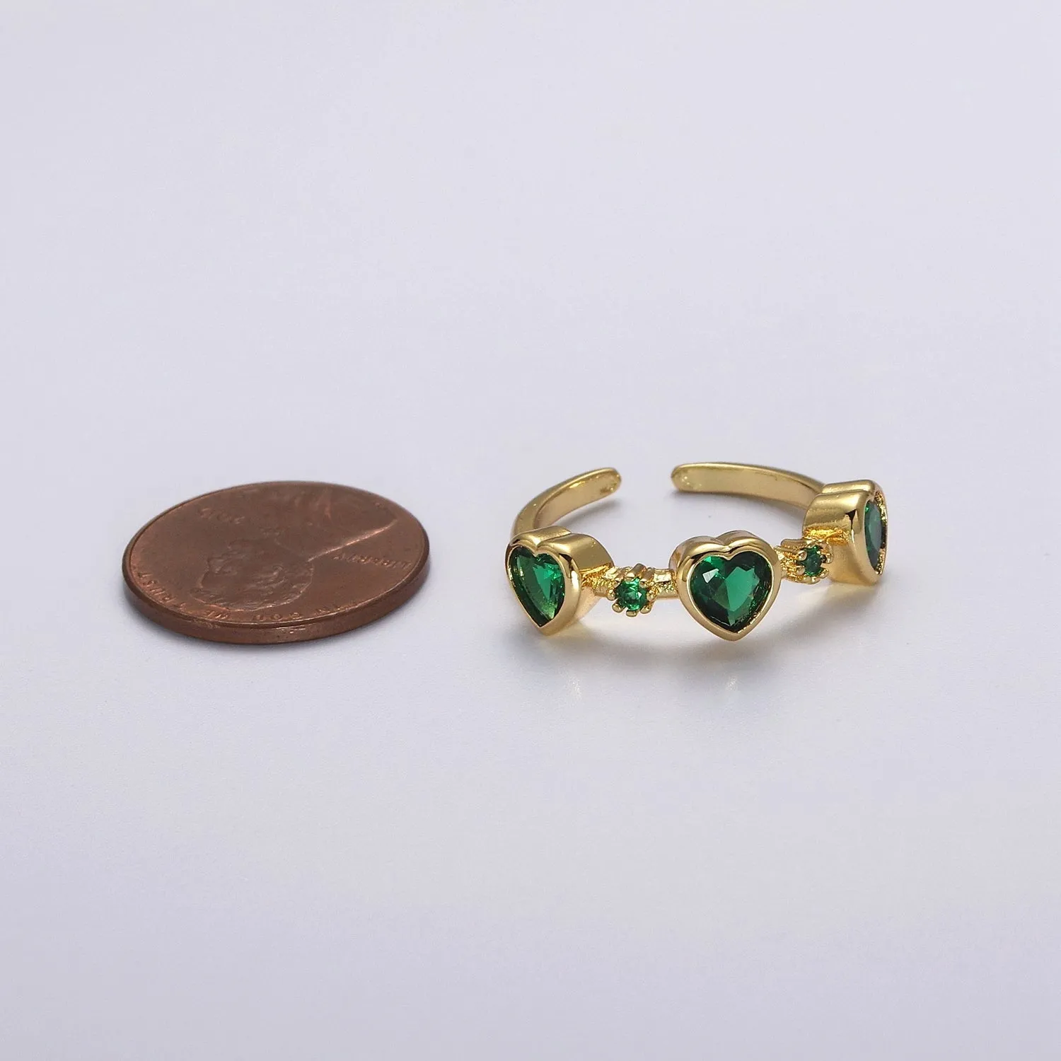 Green Emerald Cz Heart Ring Open Adjustable Ring  O-2039