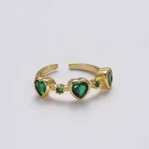 Green Emerald Cz Heart Ring Open Adjustable Ring  O-2039