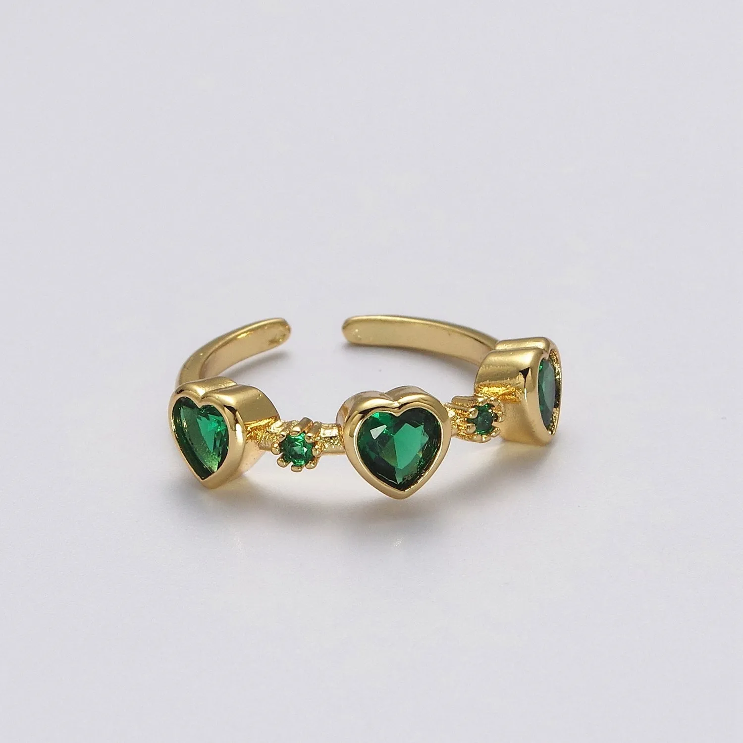 Green Emerald Cz Heart Ring Open Adjustable Ring  O-2039