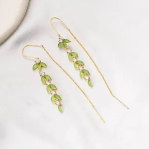 Green Leaves Threader Earrings