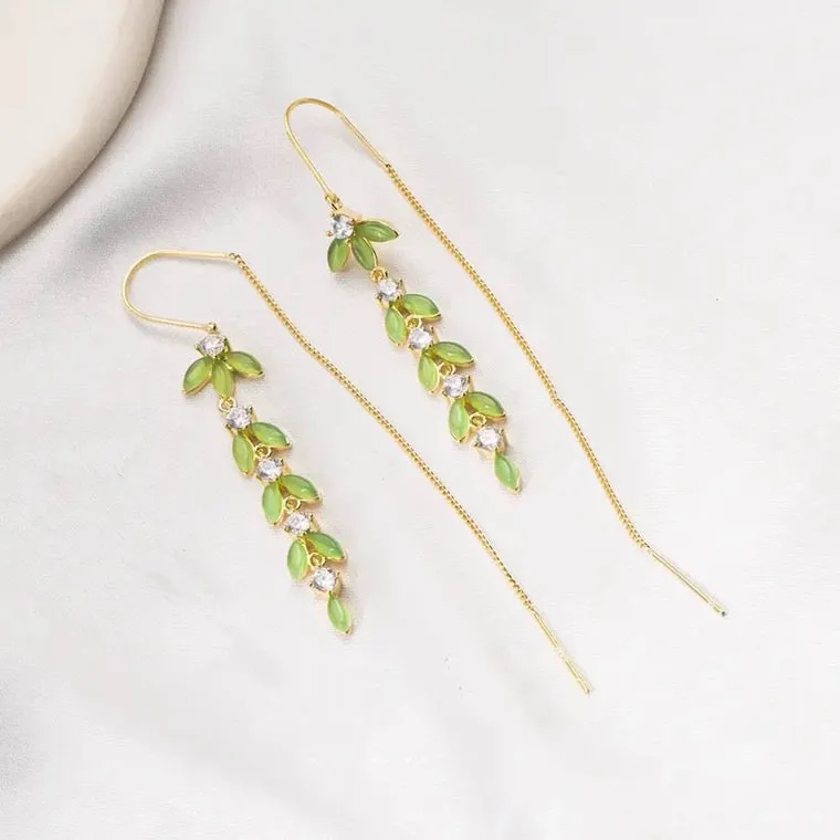 Green Leaves Threader Earrings