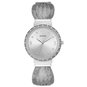 Guess Chiffon Silver Stainless Steel Silver Dial Quartz Watch for Ladies - W1083L1