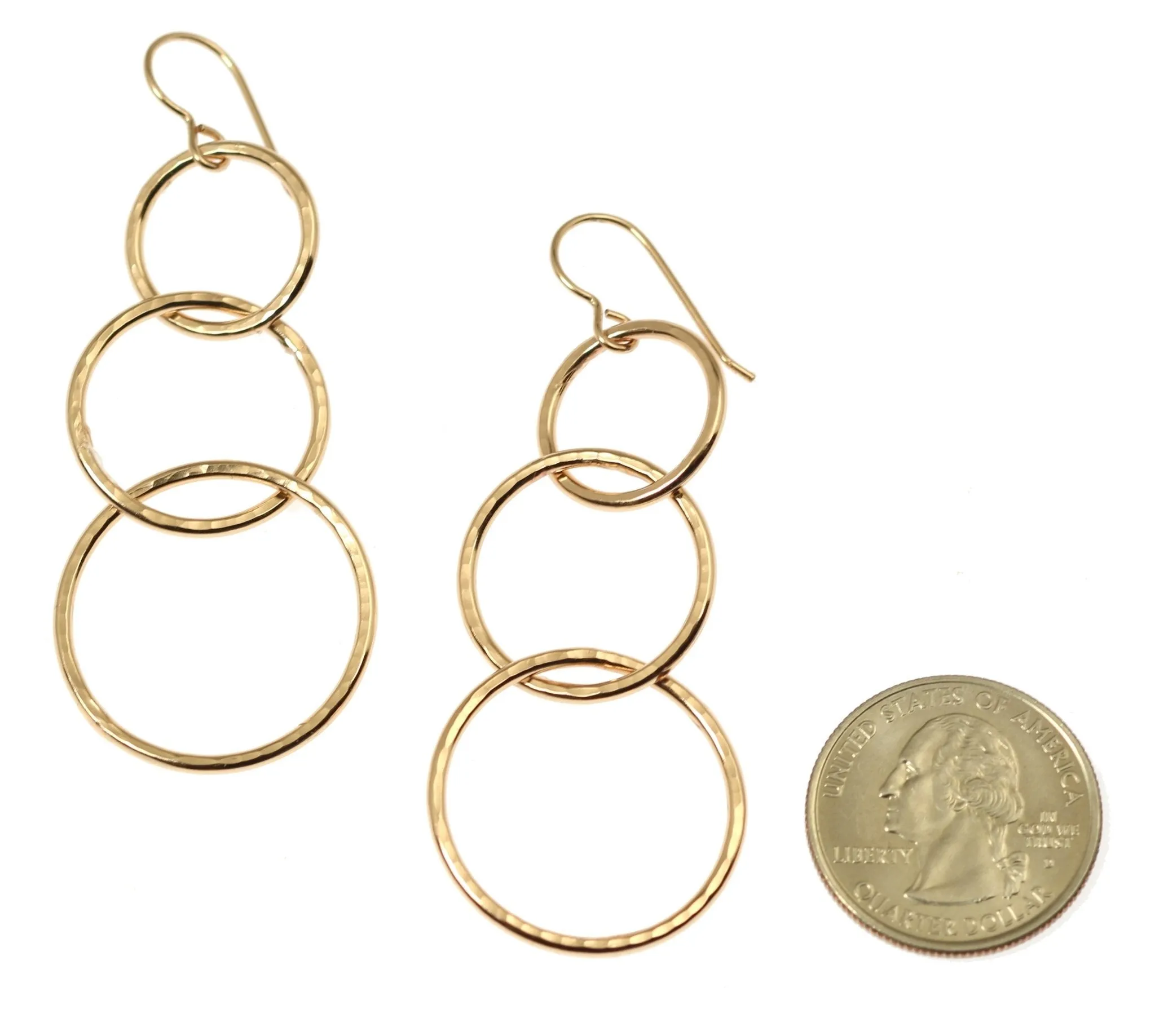 Hammered Bronze Three Tiered Dangle Earrings