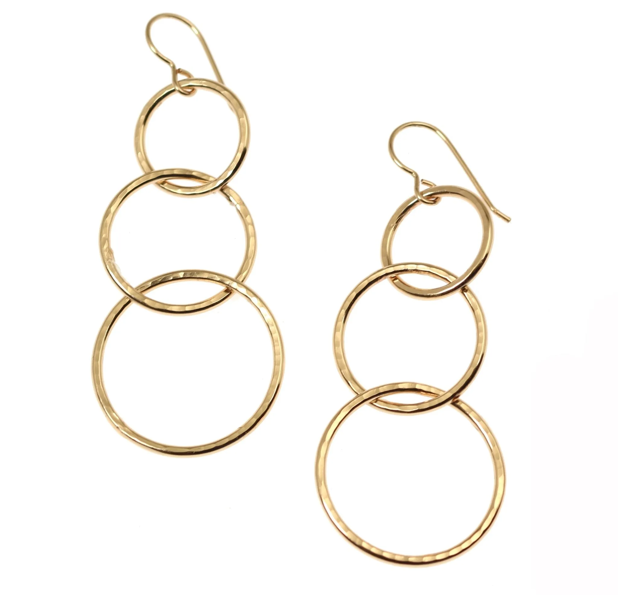 Hammered Bronze Three Tiered Dangle Earrings