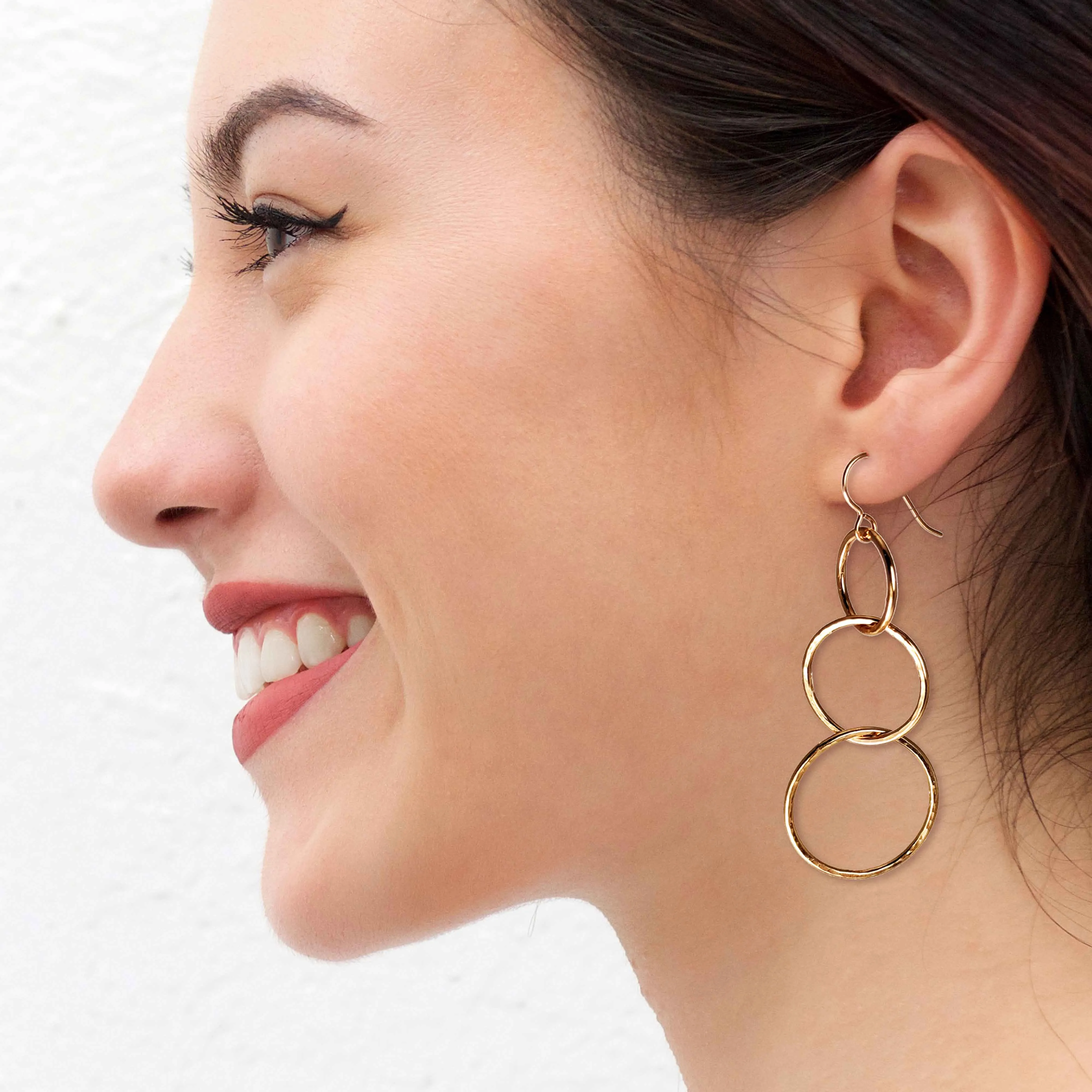 Hammered Bronze Three Tiered Dangle Earrings
